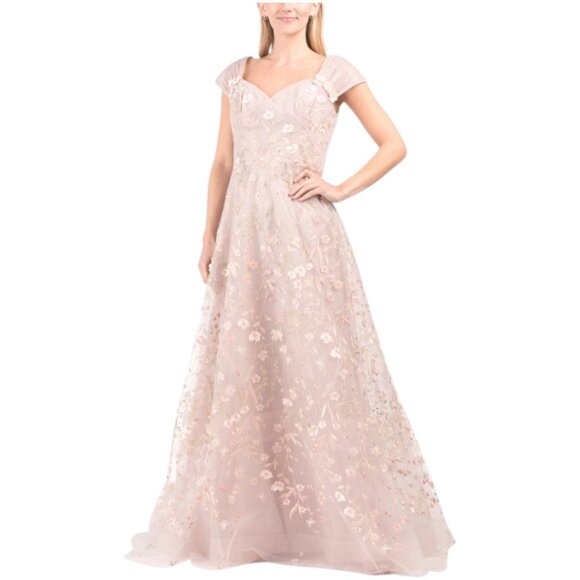 TERI JON Floral Embroidered Tulle A-line Gown